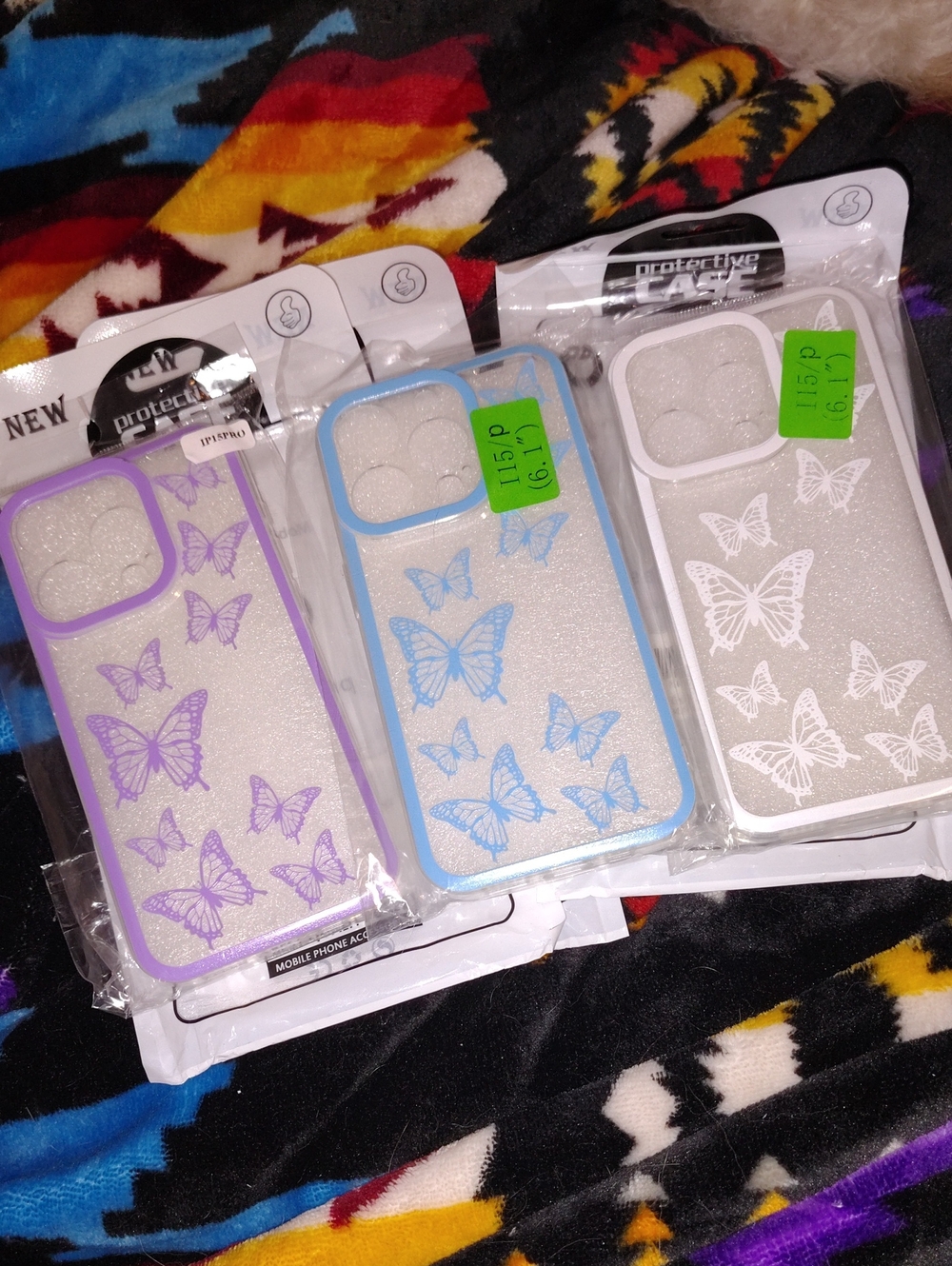 Butterfly Glitter Phone Case  - Purple, Blue, White, iPhone 15 Pro (6.1")